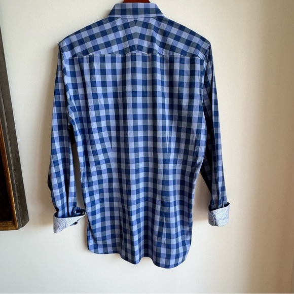 Ted Baker Endurance Blue Plaid Cotton Button Down Shirt Flip Cuff Sz 15.5 34/35 - Picture 6 of 7